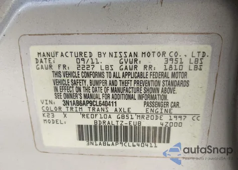 2012 Nissan Sentra 2.0 S from USA, damaged, VIN 3N1AB6AP9CL640411